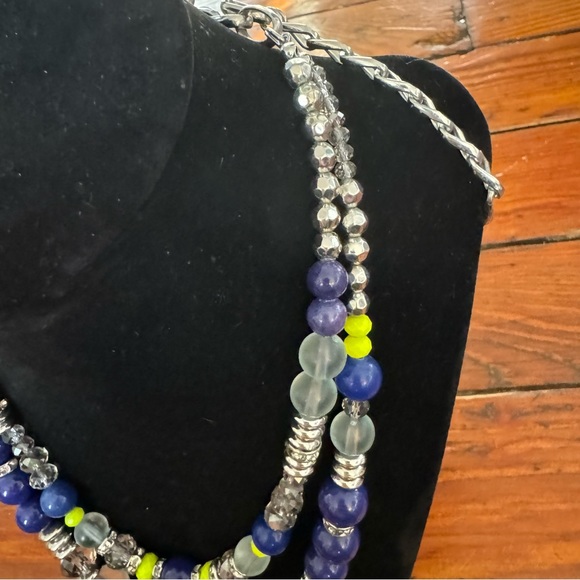 Loft Necklace Yellow Navy & Silver Tone With faceted beads 36” Double Stranded - Picture 4 of 6